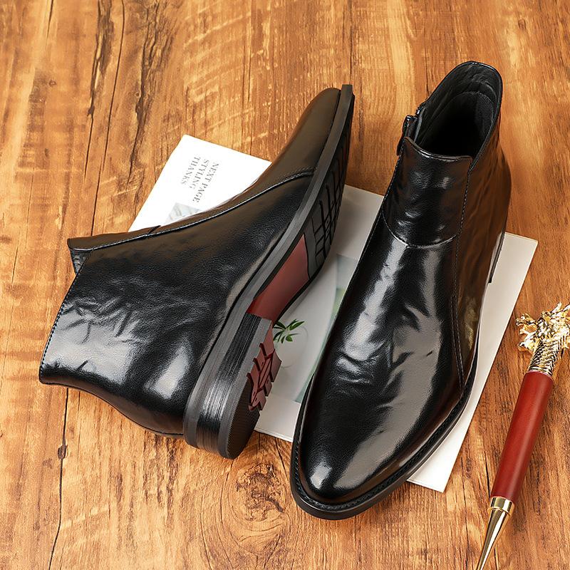 Classical Shoes for Men Genuine Leather Casual Shoes British Style Pointed Toe High Tops Dress Shoes Winter Chelsea Boots