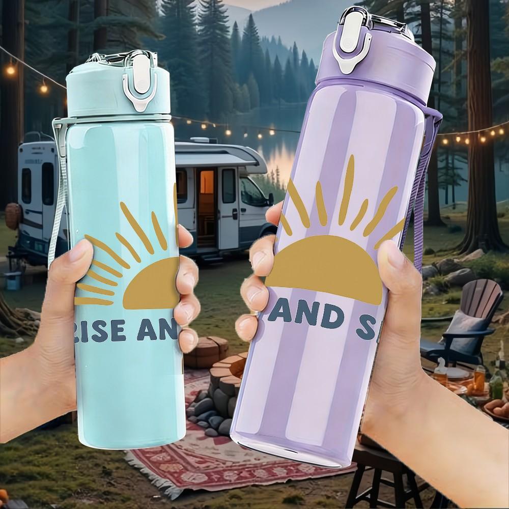 1PC Rise And Smile Sun Art 750ml Color Plastic Sports Water Bottle Leakproof Flip Straw Lid Suitable for Sports Office Home Use
