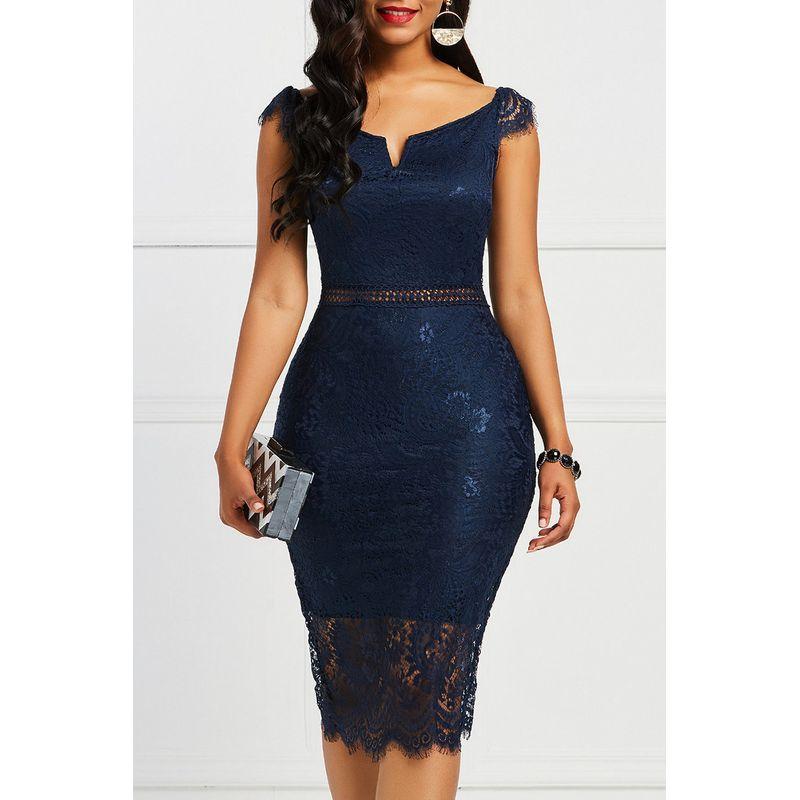 Solid Color Lace Hip Hugging Dress Women's Pure Color Sleeveless Lace Sheath Dress