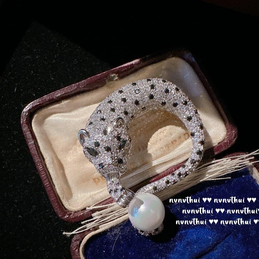 Gioiello di Ghepardo Babilonese Antico Spilla con Perla, Tahiti, Perline Profonde, Zircone a Fiore, Anello