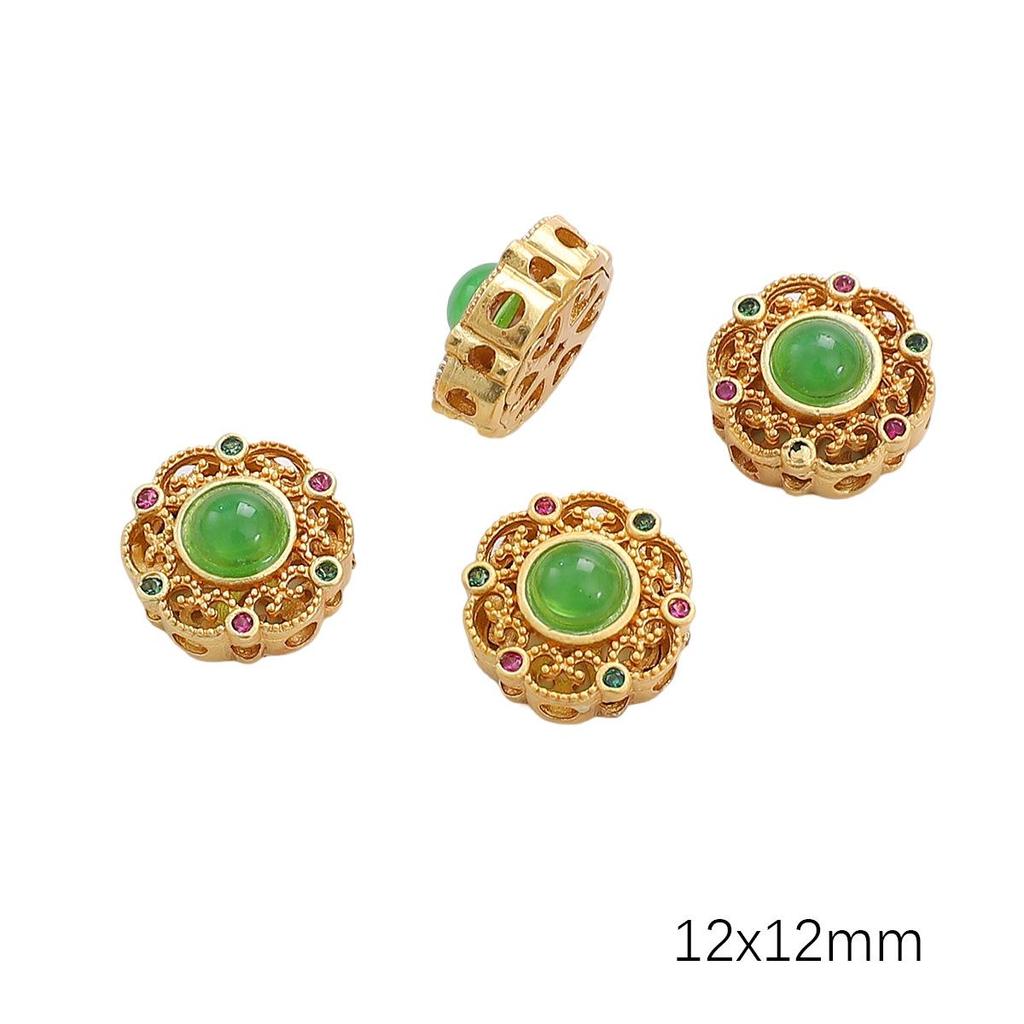 Pozlacené prolamované korálky s kočičím okem a imitací nefritu pro výrobu šperků DIY