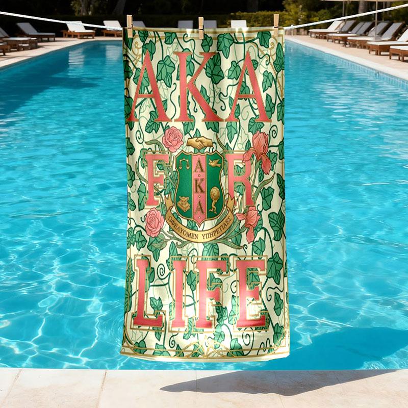 Alpha Kappa Alpha Print Beach Towel Design, Soft, Lightweight. for Home Bathroom, Spa, Pool, Yoga, Surfing, Camping, Gift for Family, Friend
