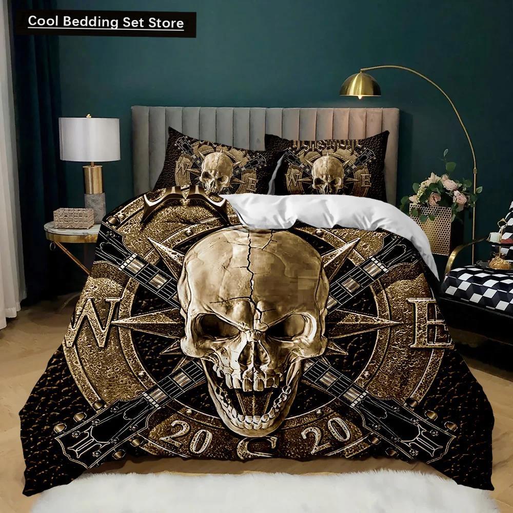 Totenkopf Bettbezug Set Schreckliches Skelett Bettwäsche Set Bettwäsche Halloween Gothic Horror Polyester Quilt Abdeckung Doppel Königin König