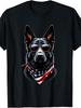 Black German Shepherd American Flag 4Th July German Shepherd T-Shirt Retro Casual Crew Neck Printed T-Shirt