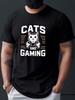 Men Cartoon Cat Gamer T-Shirt Game Controller Graphic Tee Casual Summer Top