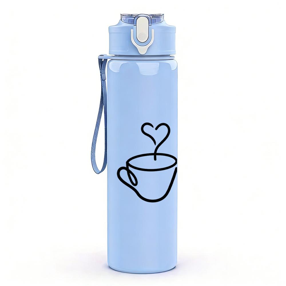 1PC Three Coffee Cup Heart Outline 750ml Color Plastic Sports Water Bottle Leakproof Flip Straw Lid Suitable for Sports Office Home Use
