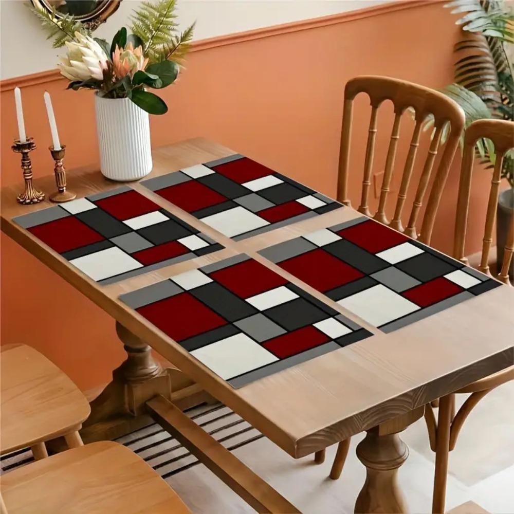6 Piece Linen Insulated Dinning Mat Plaid Pattern Dinning Table Mat Festive