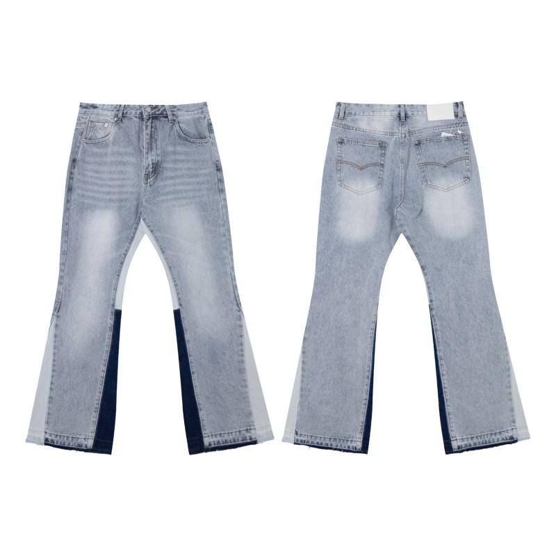 Mens High Street Graffiti Jeans Vintage Washed Slightly Flared Long Pants
