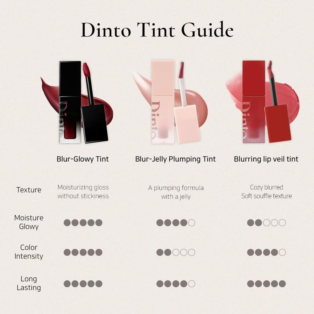Dinto Blur Glow Lip Tint | 30 Shades | Water-to-Oil Glossy Moisturizing Lip Tint | Long-Lasting Vegan Formula
