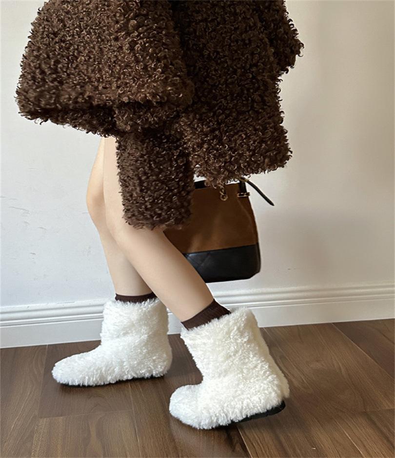 Snow Boots Women's Internet Celebrity Lamb Wool Cotton Shoes Inner Height Increase Fairy Thickened Velvet Short Boots 2025 New Winter