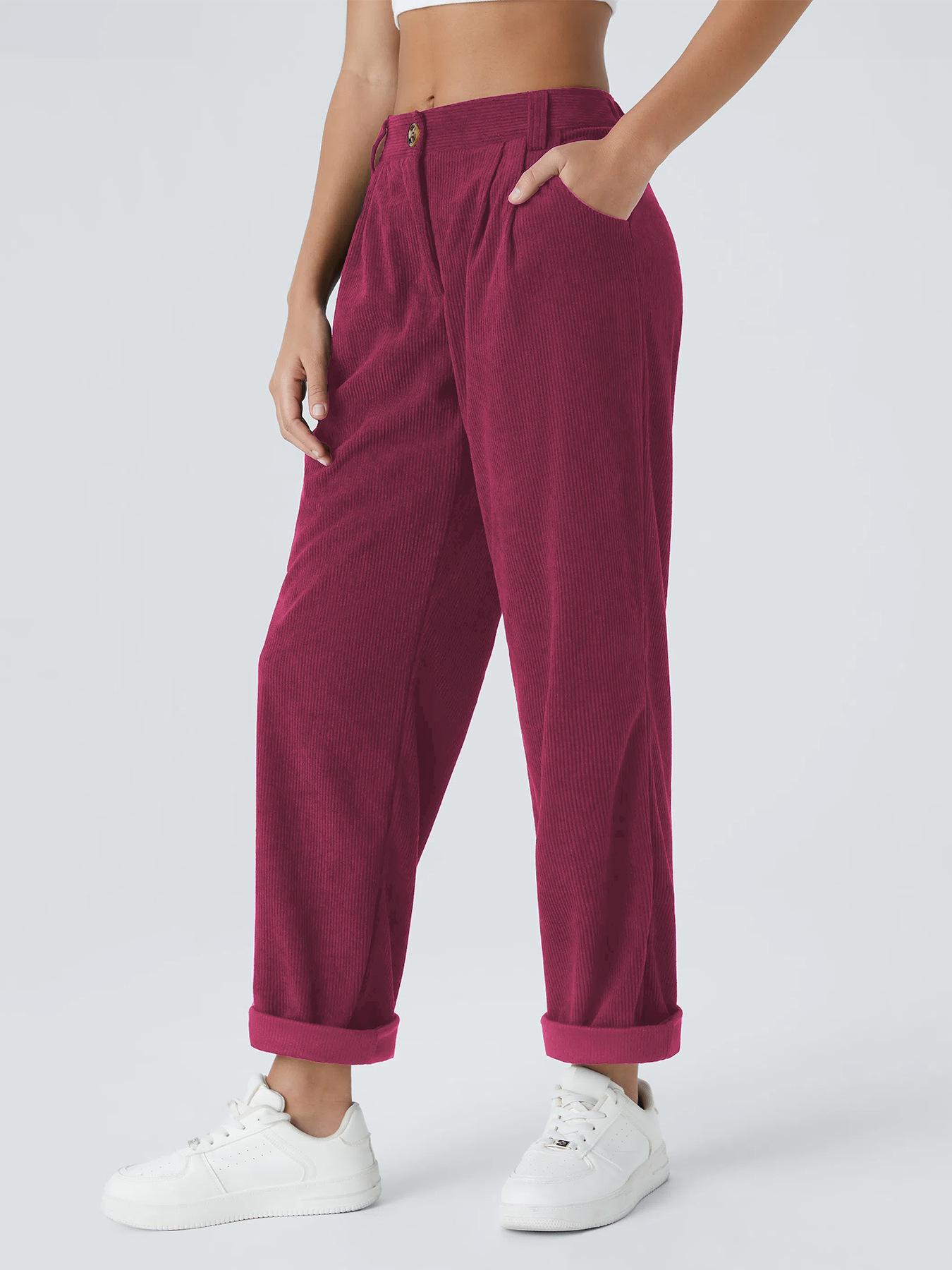 

2025 Women s Autumn/Winter Solid Corduroy Wide-Leg Fleece-Lined Pants - Casual, Slimming Fit Medium вина червоного кольору