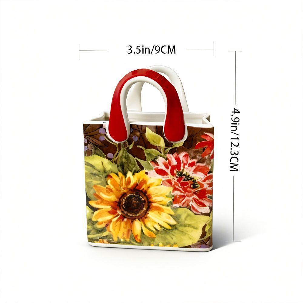 

European Ceramic Sunflower Flower Pot Delicate Tote Bag Floral Container Decoration Hand-painted Vase for Living Room and Office