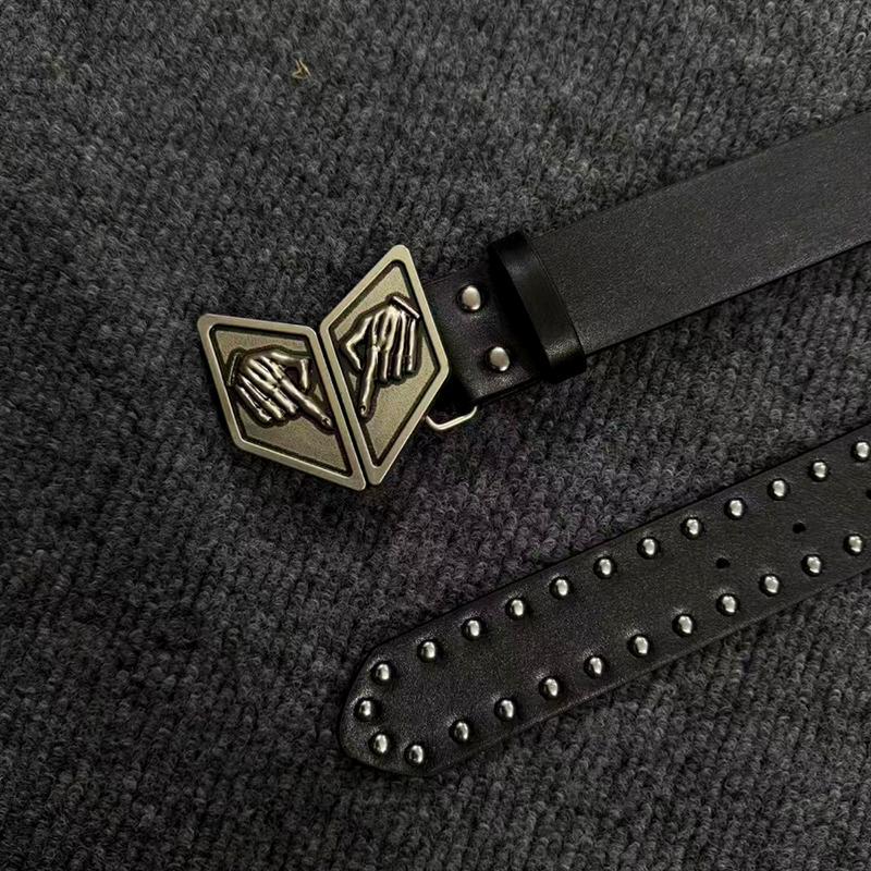 Anime Cosplay Rivet Faux‑Leather Waist Belt Unique Gesture‑Shaped Metal Buckle Decor Unisex Punk Trouser Strap Fashion Accessory