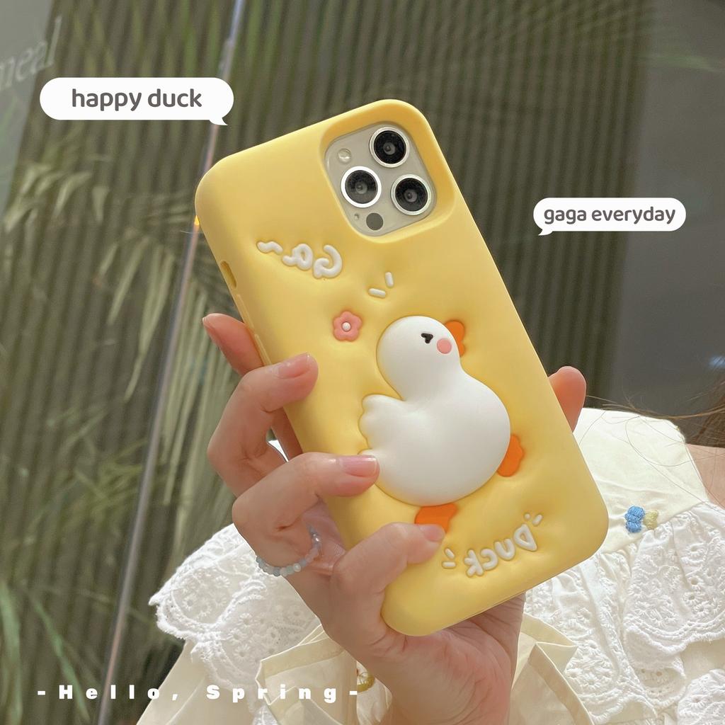 For iPhone 16 Pro Max Silicone Case Cute Expanding Duck Design Shockproof Phone Back Cover