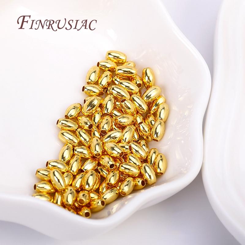 Rice Shape Beads For Jewelry Making Supplies DIY Findings Accessories 3X5MM 18K Gold Plated Oval Spacer Beads