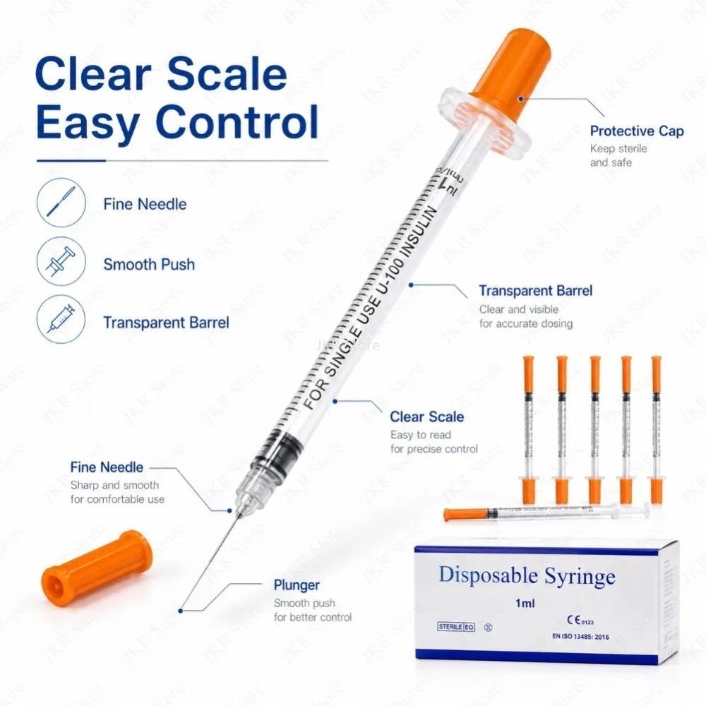 Sterile Veterinary Syringe 0.5ML/1ML Disposable Plastic Needle Orange Cap for Pet Livestock Feeding Care Use