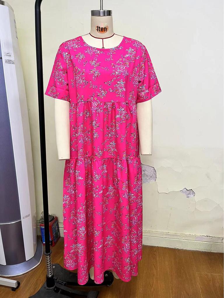 2023 Summer Pleated Floral Mid-Length Dress – Comfortable & Casual Loose Fit