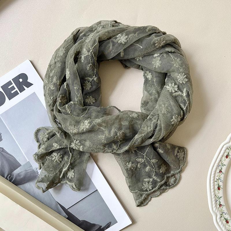 Knitted scarf women's new small exquisite heavy industry embroidery lace embroidery long bag head scarf silk scarf