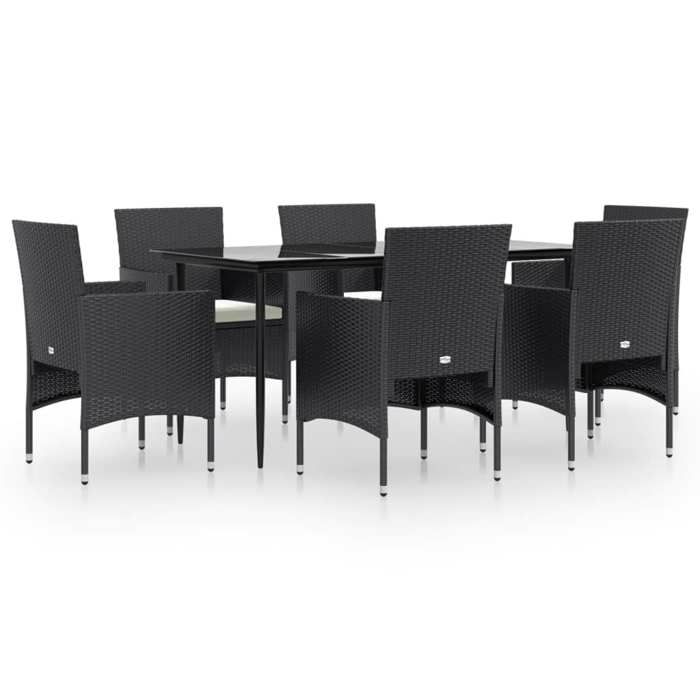 VidaXL Ensemble à manger de jardin avec coussins 7 pcs Noir, ensemble de salle à manger d'extérieur, table et chaise de 3156617