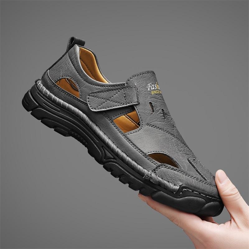 Sandali Uomo Intagliati in Pelle con Suola Spessa Scarpe da Spiaggia Antiscivolo Sandali Artigianali Versatili Scarpe Basse da Uomo Scarpe Estive da Esterno