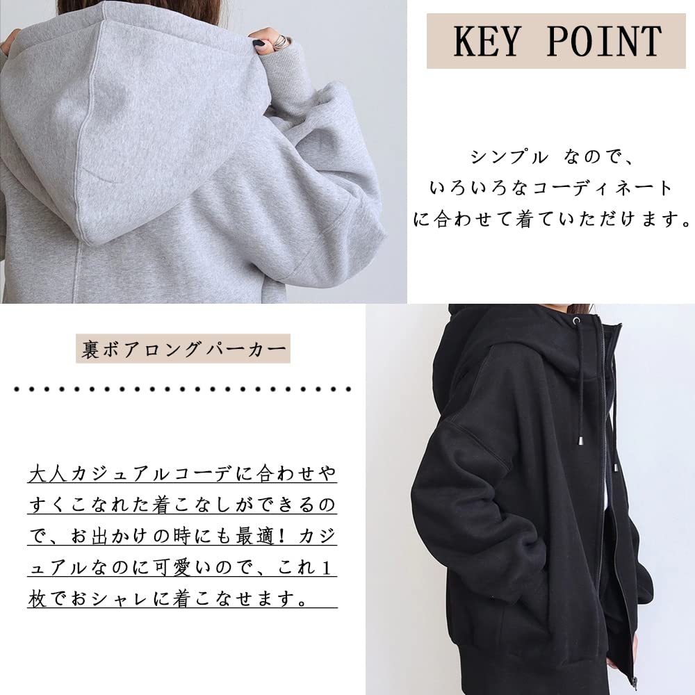 YUESUO Outerwear Long Sleeve Long Loose Solid Women's Zip-Up Hoodie, Coat, Fleece-Lined Hoodie, Sweatshirt, Thick, Length, Warm, Cute, Oversized, Fit,