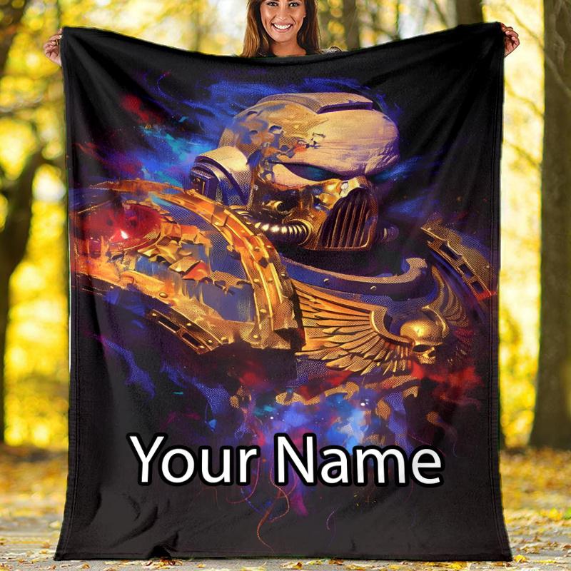 Custom Name Warhammer 40K Theme Printed Blanket - Perfect for Couch, Bed, Travel & Outdoor Use | Machine Washable, Cozy & Durable.