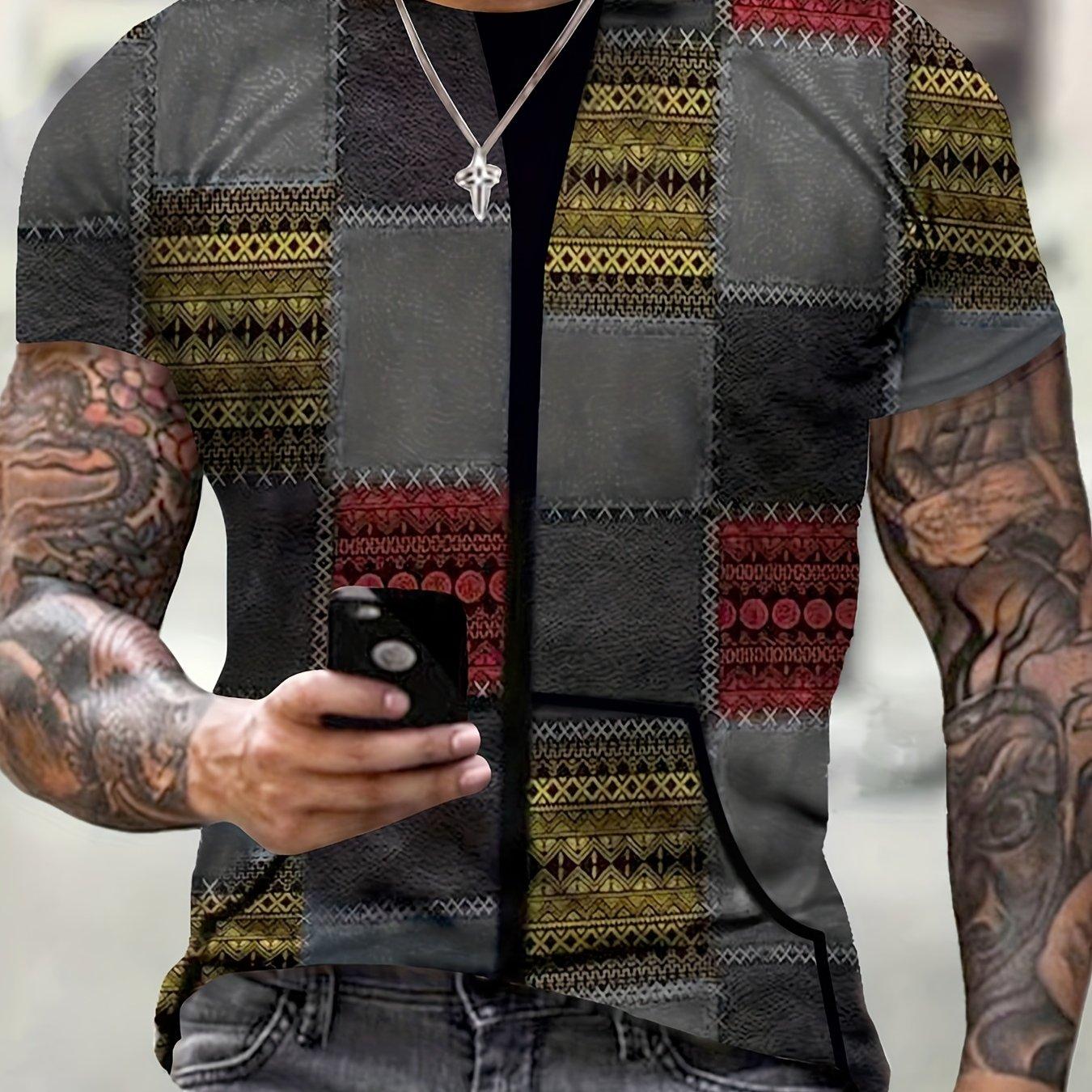 

Модные мужские футболки с 3D цифровым принтом в клетку, удобные повседневные футболки, пуловеры с короткими рукавами, мужская летняя верхняя одежда 6XL