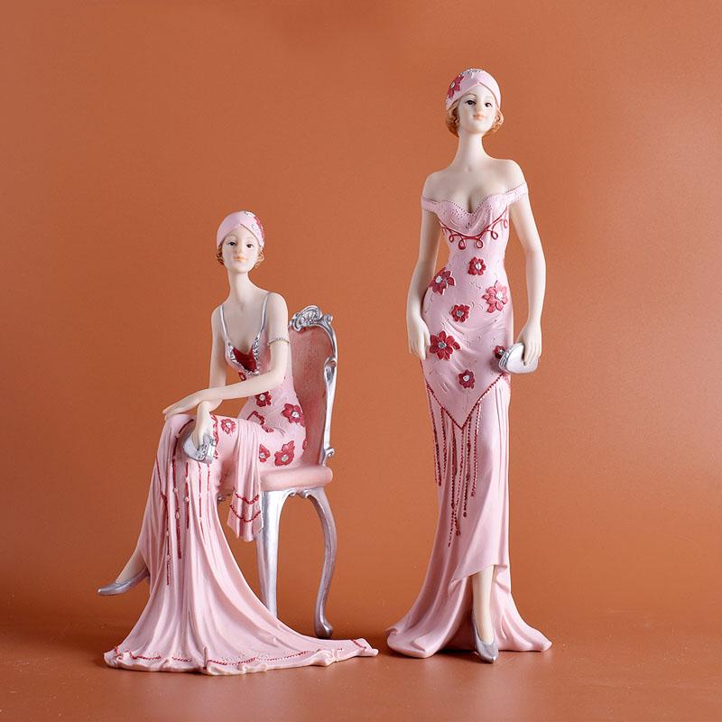 European Resin Statue Accessories Girl Beauty Character Home Livingroom Table Figurines Crafts Decoration Wedding Birthday Gifts
