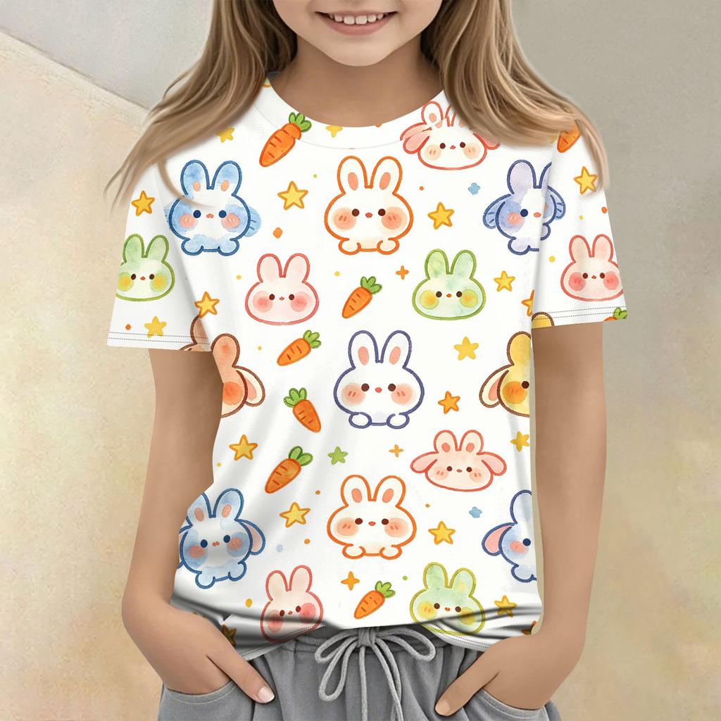 Kids Animal Print Crew Neck Short Sleeve Casual Loose Fit T Shirt Comfortable Lightweight Soft Fabric Suitable for Everyday Wear