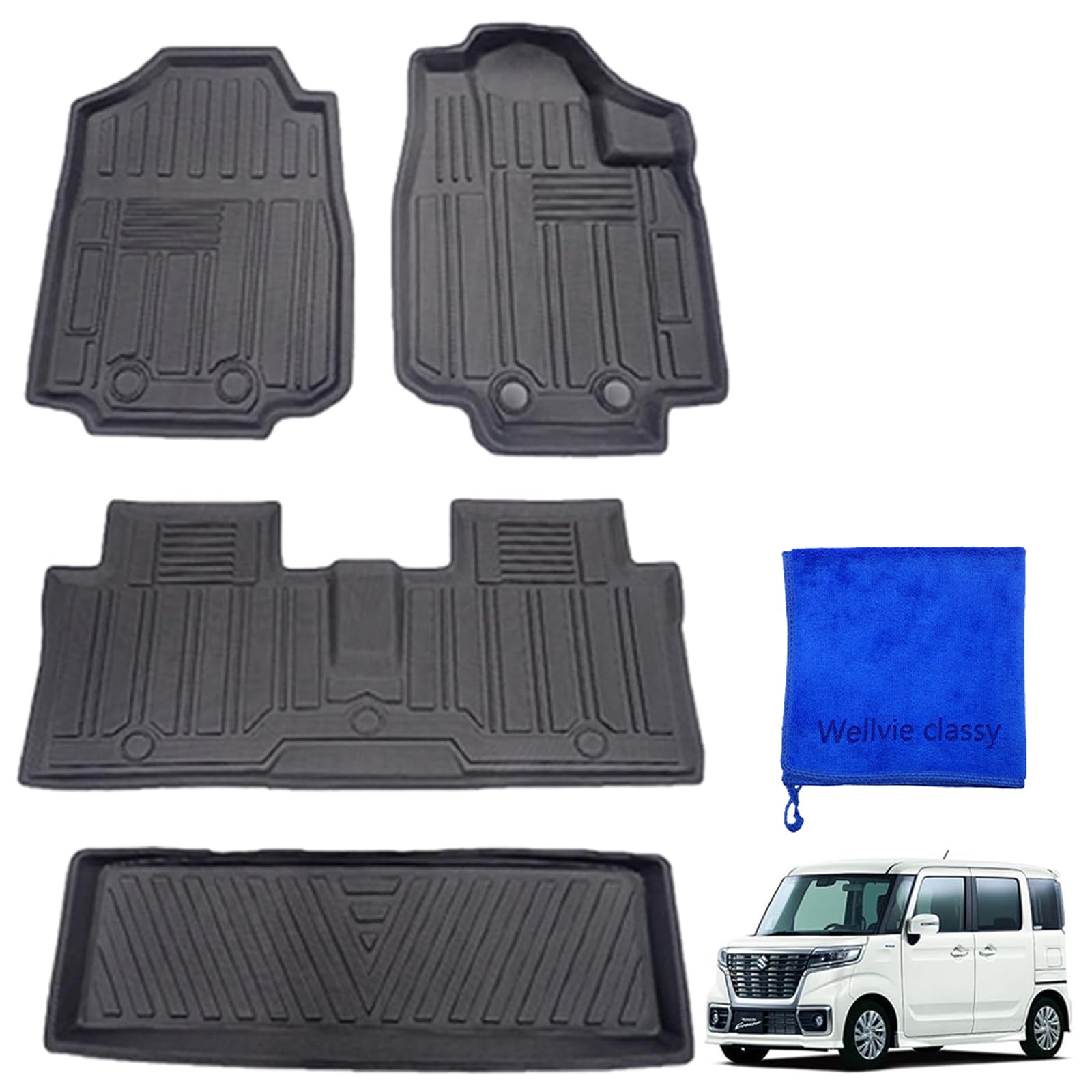 

Wellvie Классные коврики для пола и багажника Spacia Custom Gear MK53S 3D Автомобильные передние и внутренние Toyota Автомобиль Легко дезодорировать Набор из Набор, Коврики, Задние, чёрный