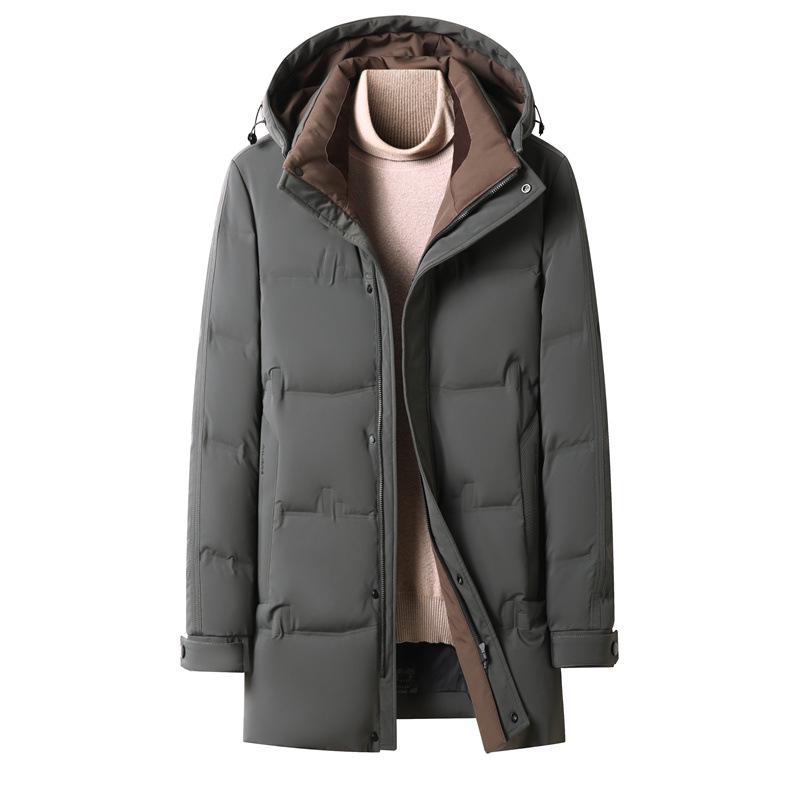 Daqiumen Men's 2025 Winter Mid-Length Hooded Down Jacket