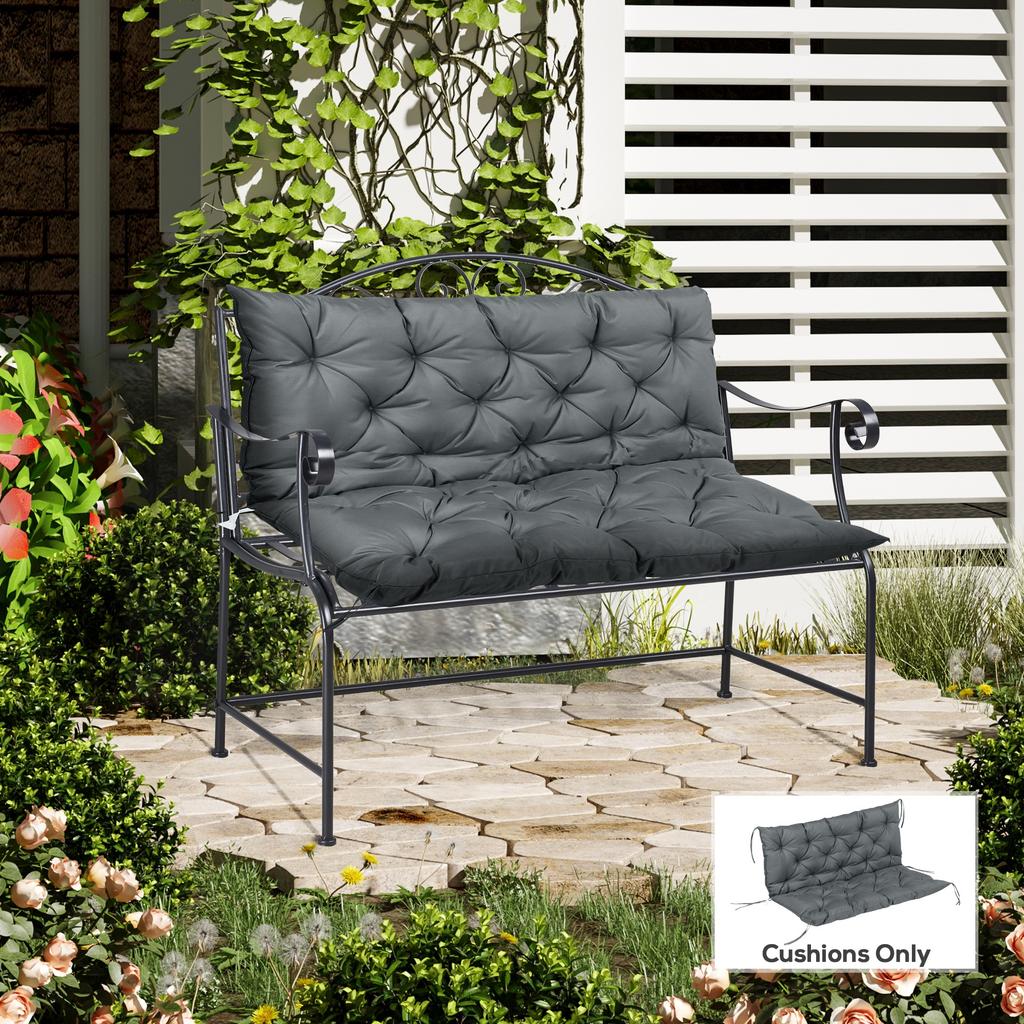 Garden Bench Cushion, 2 Seater Swing Chair Cushion, Seat Pad with Ties for Indoor and Outdoor Use, 110 x 120 cm, Dark Grey