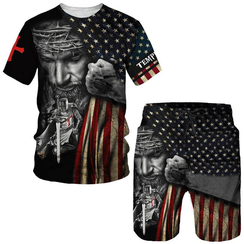 Cool Men's Knight Templar 3D Print Tees/Shorts/Sets Retro Warrior Armor Cosplay Outfits T-Shirt Suit Hip Hop Streetwear Clothing