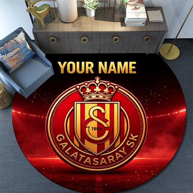 Custom Name,Galatasaray S.K pattern round rug,Carpet Rug for Living Room Bedroom Playroom ,Non-slip Floor Mat,Holiday Gifts and Birthday Gifts.