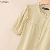 ZANZEA Women Casual Round Neck Solid Color Loose Short Sleeve Dress