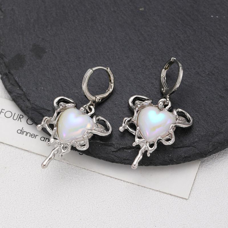 Simple Silver Color Star Earrings For Women Girls Opal Stone Heart Hoop Earrings Punk Y2K Cute Daily Wear Jewelry Party Gifts