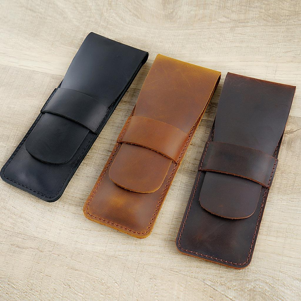 2026 Leather Pen Case Simple Small Pencil Case Cowhide Pencil Case Handmade Creative Men's and Women's Retro Stationery Box Storage Bag