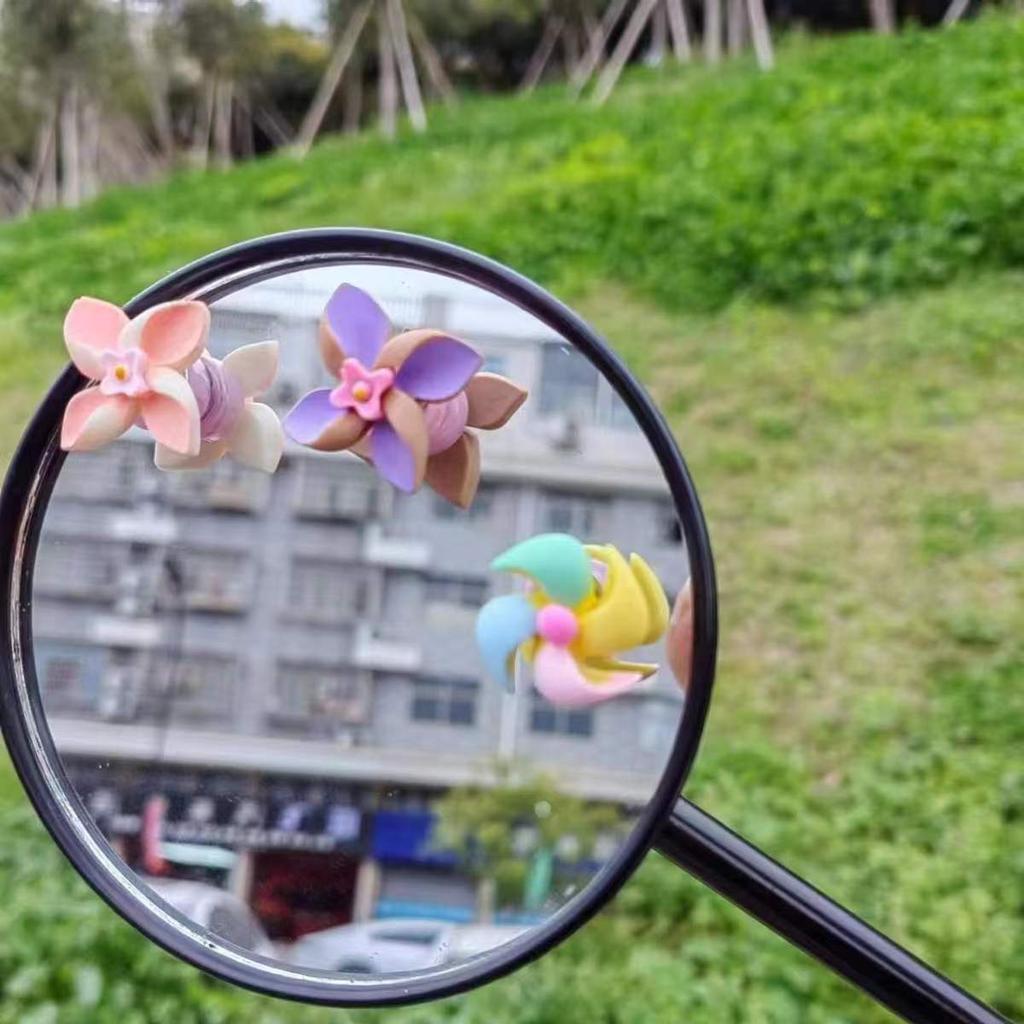 6/12 Pcs Cute Mini Spinning Windmills Car Interior Exterior Bicycle Motorcycle Rearview Mirror Handlebar Decoration Accessories
