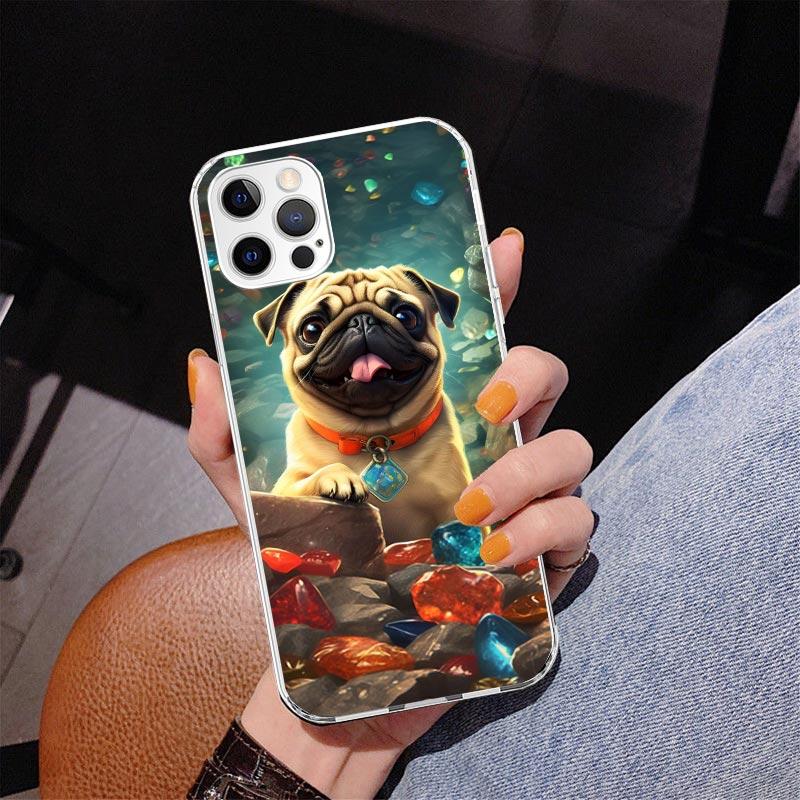 Love Pugs Cute Dog Phone Case For iPhone 17 Air 16 Pro Max 16E 15 + 14 Plus 11 12 13 Mini 7 8 SE Gift Print Cover Fundas 16 Pro