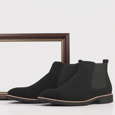 Bottines Chelsea pour homme en cuir givré - Bout rond, Mi-hautes, À enfiler, Décontractées, Grande taille.