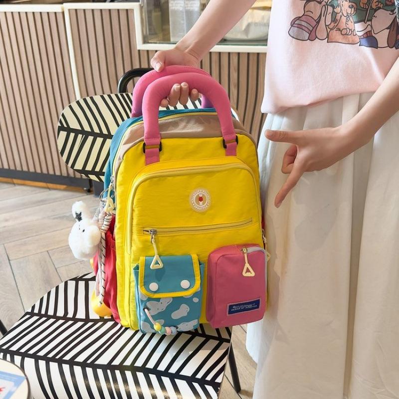 Schoolbag contrasting colors cute girl junior high school backpack student schoolbag high value large capacity dopamine backpack pain bag
