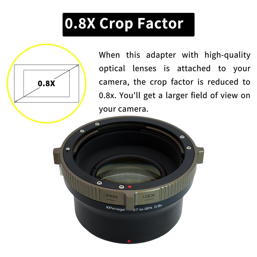 XPIMAGE Optical Focal Length Booster Adapter converts Pentax 67 lenses to Fujifilm GFX cameras 0.8x Reducer/Speed