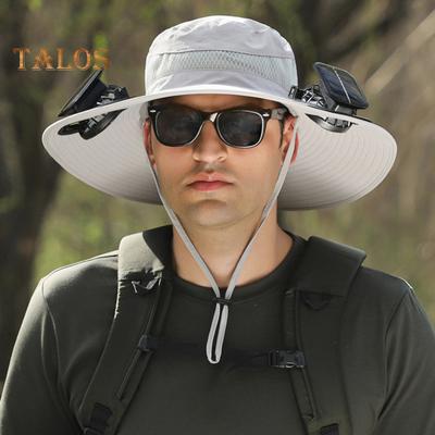Fisherman Hat Outdoor Fishing Hat with Moisture-Wicking Mesh Design Waterproof Coating Wide-Brimmed Dual-Power Solar Fan Hat