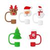 5Pcs Christmas Straw Hat Cup Silicone Straw Topper Tumbler with Handle Dust-Proof Reusable 10mm Beverage Straw Topper