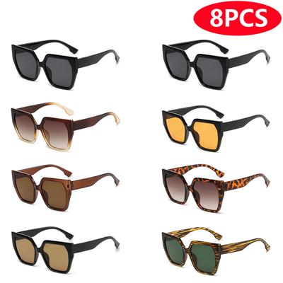 8pcs Luxury Cat Eye Sunglasses Women Retro Leopard Print UV400 Unisex Polygonal Eyewear Set