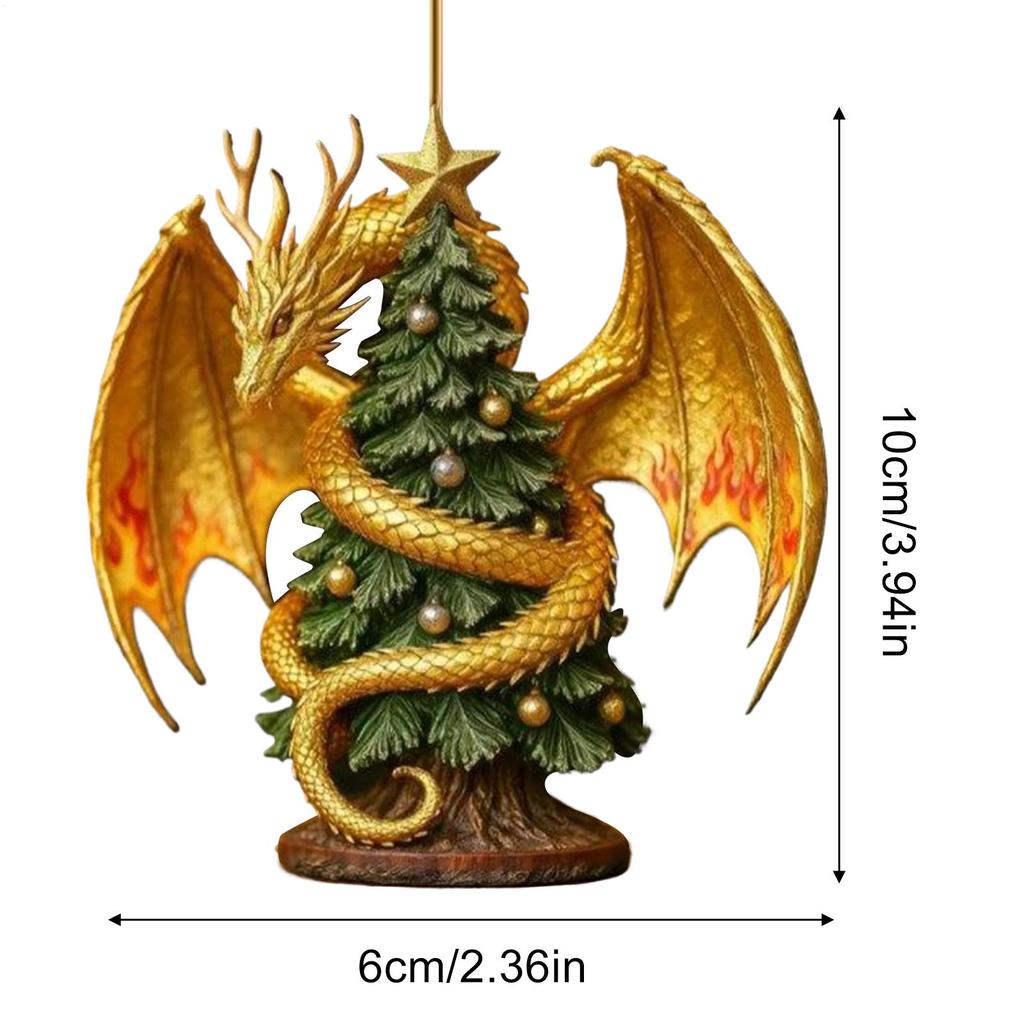 Christmas Ornaments Dragon and Christmas Tree Decor Hangable Holiday Ornament for Living Room Study Office Mantel Wall Staircase