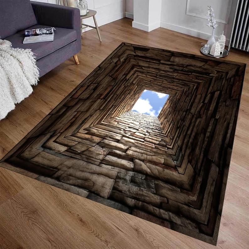 3D Gray Staircase Pattern Area Rug - Modern Optical Illusion Floormat Ideal for Living Room Floormat Home Decor