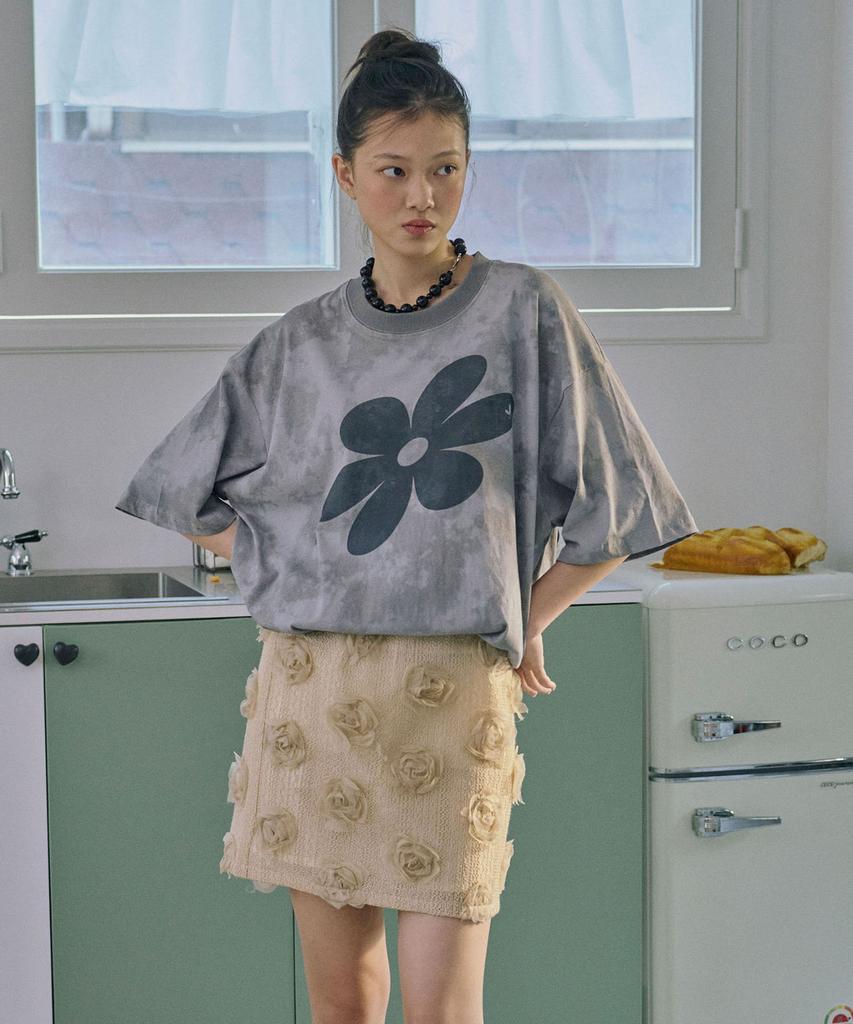 Jun Jun Space Flower Appliqué Mini Skirt_Beige