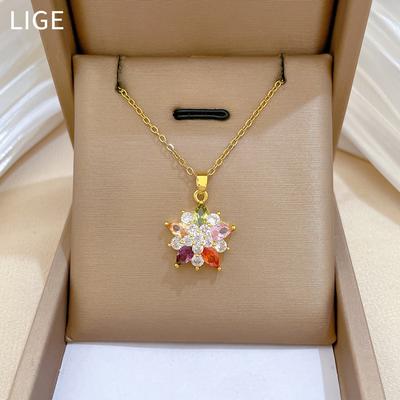 Colorful Flowers Full Of Diamonds, Light Luxury Temperament, Gorgeous Full Diamond Necklace, Female Versatile Collarbone Chain, Titanium Steel Chain