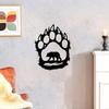 Farmhouse Style Wall Art Metal Hollow Out Bear Art, Rustic Forest Landscape Hanging Sculpture with Paw Handmade Wooden Decoration Prints,